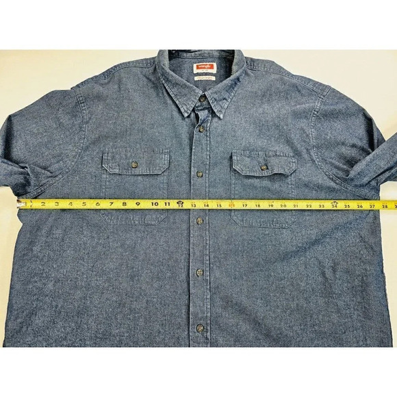 Wrangler Size 2XL Men's Blue Denim Logo tag Long Sleeve Two Pocket Shirt - Picture 3 of 12